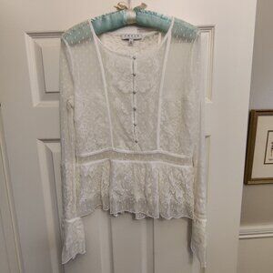 CHAUS New York Sheer/Illusion Lace Blouse Top in WHITE SZ-S